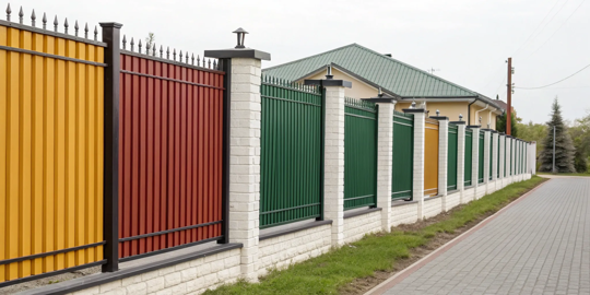 A metal fence with panels painted in various colors to improve curb appeal.