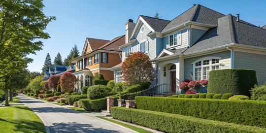 A row of homes showcasing inspiring external wall paint colours.