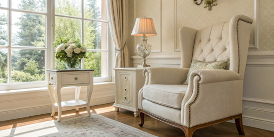 Freshly painted room with neutral walls, window, and furnishings.