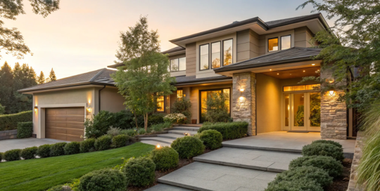 Trending 2021 house colors with natural stone accents.