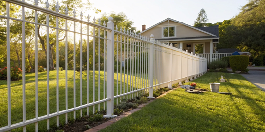 A white metal fence with a perfect coat of the best paint for long-lasting rust protection.