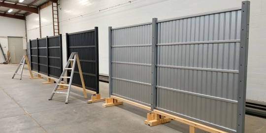 Metal fence panels prepped for a durable coat of rust-preventing fence paint.