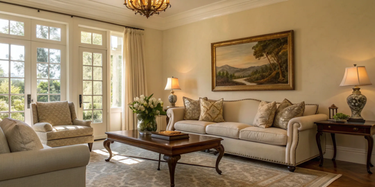 A professionally painted living room, factoring into the cost to paint an entire house interior.