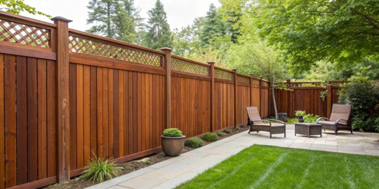 A freshly stained wooden fence, a visual for a cost to stain a fence calculator.