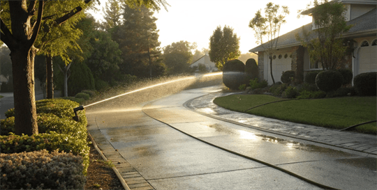 Pressure washing a residential driveway.