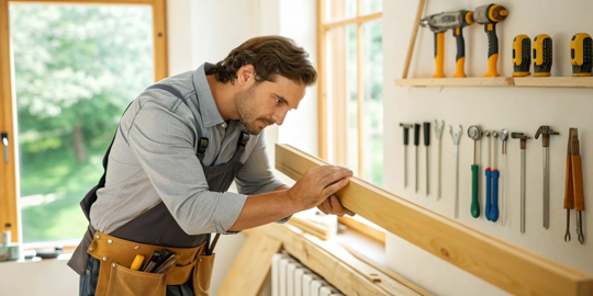 Professional inspecting wood for dry rot to determine the repair cost.