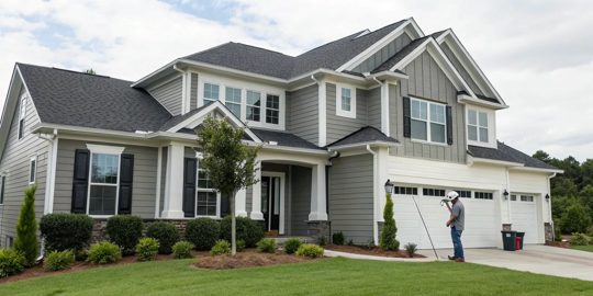 Painter estimating how much it costs to paint a house exterior per square foot.