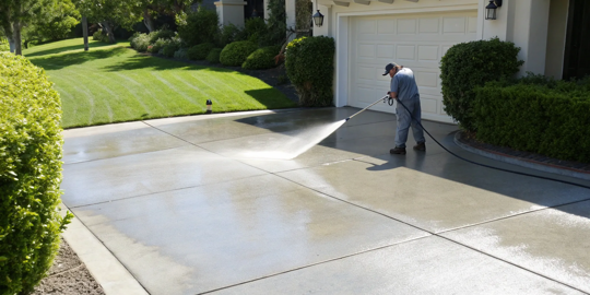 How to pressure wash a concrete driveway to remove dirt and grime.