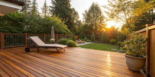 A wooden deck properly refinished with a new, even coat of stain.