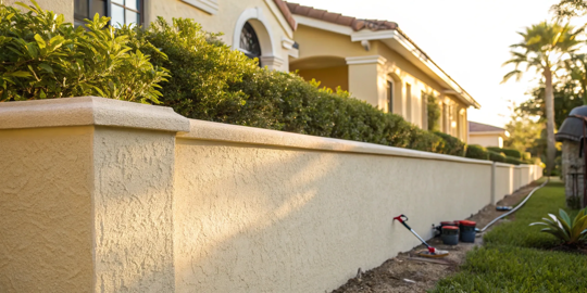 Repairing cracks in a stucco wall before applying a fresh coat of paint.