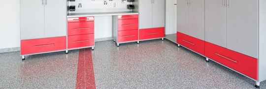 A nice garage with a polyurea floor coat.