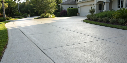 Driveway pressure washing in progress with professional equipment.