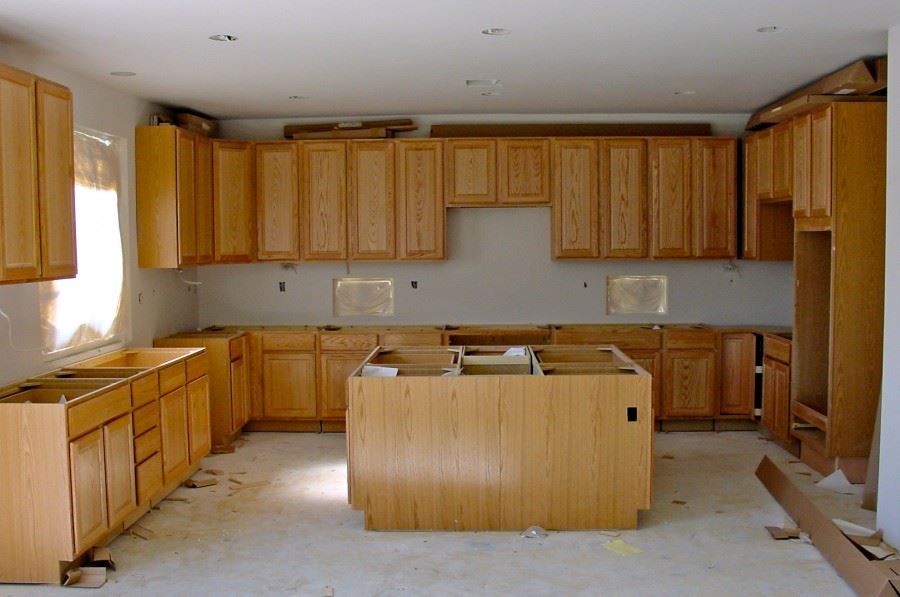 faux painted wood doors in kitchen