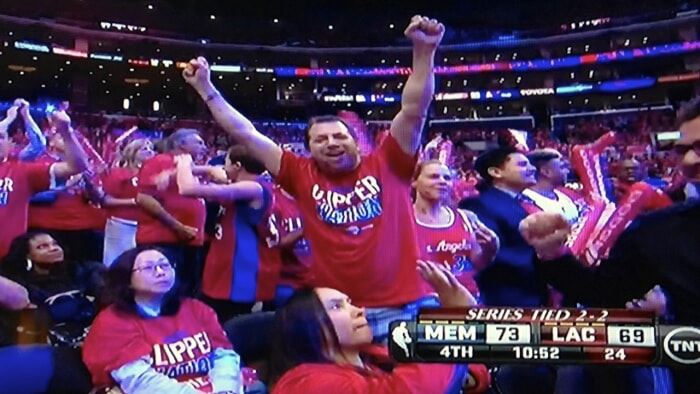 tv screenshot of joshua celebrating at staples center