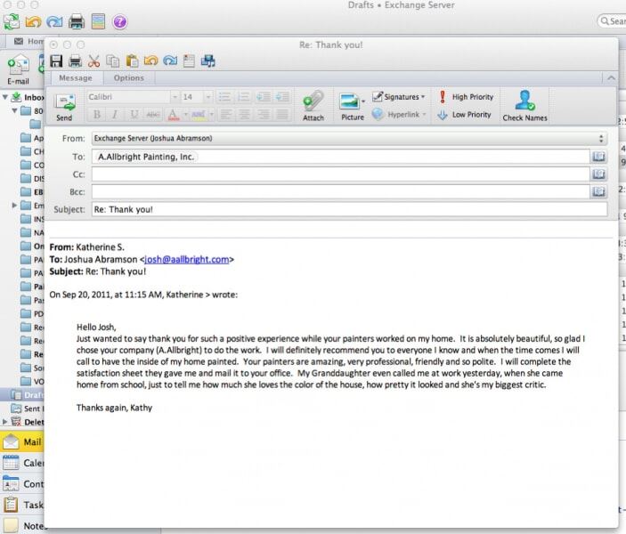 screenshot of email from Kathy