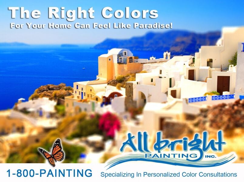 allbright painting text saying the right colors for your home can feel like paradise!